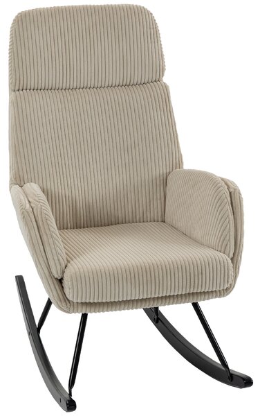 HOMCOM Sedia a Dondolo in Velluto a Coste con Schienale Alto, Seduta Ampia e Gambe in Legno di Caucciù, Beige | Aosom Italy