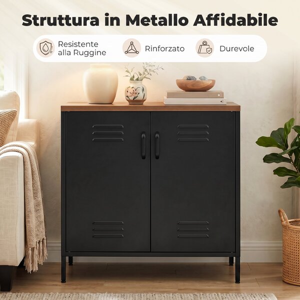HOMCOM Credenza Metallo, 2 Ante, Ripiano Regolabile, per Soggiorno o Ufficio, Nero | Aosom Italy
