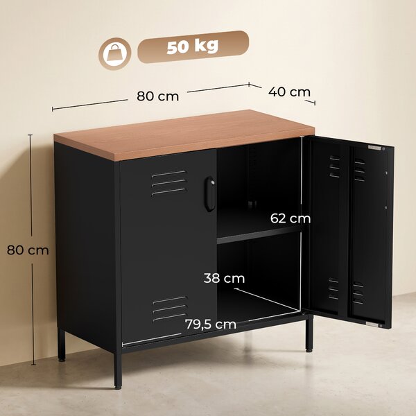 HOMCOM Credenza Metallo, 2 Ante, Ripiano Regolabile, per Soggiorno o Ufficio, Nero | Aosom Italy