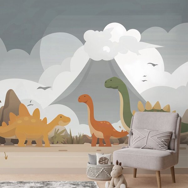 Carta da parati – Dinosauri colorati nel paesaggio