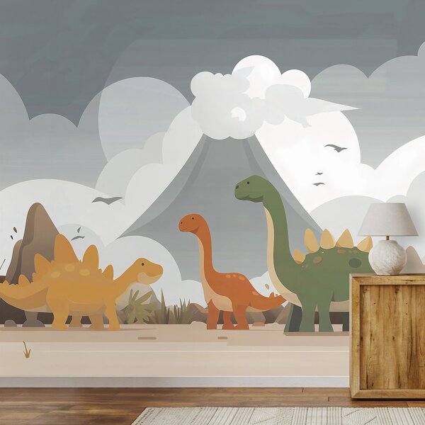 Carta da parati – Dinosauri colorati nel paesaggio