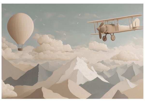 Carta da parati – Aereo e mongolfiera sopra le montagne
