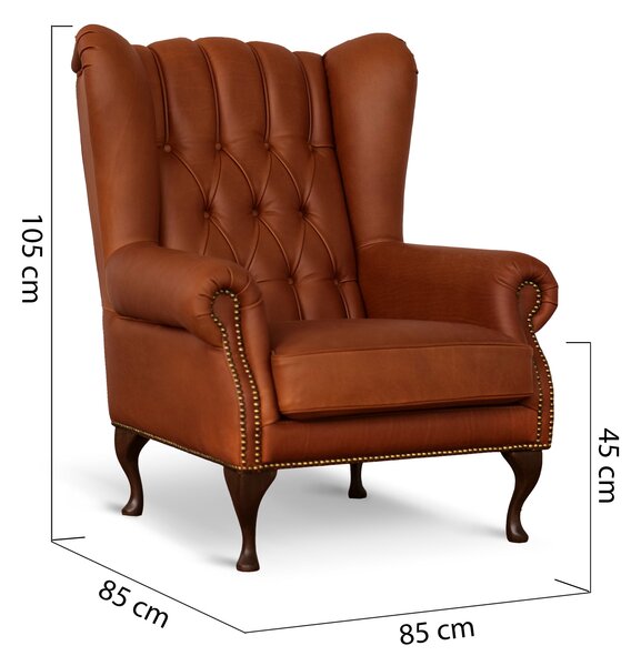 Poltrona Chesterfield Bergere Regina Pelle Fiore Premium - Design Iconico