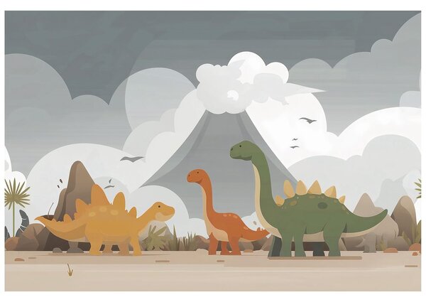 Carta da parati – Dinosauri colorati nel paesaggio