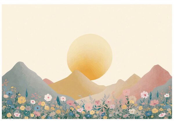 Carta da parati – Montagne e fiori pastello