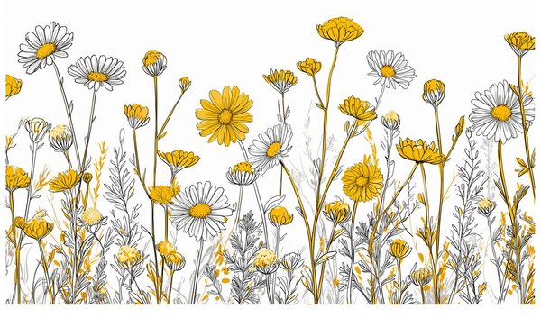 Carta da parati – Fiori di campo gialli su bianco