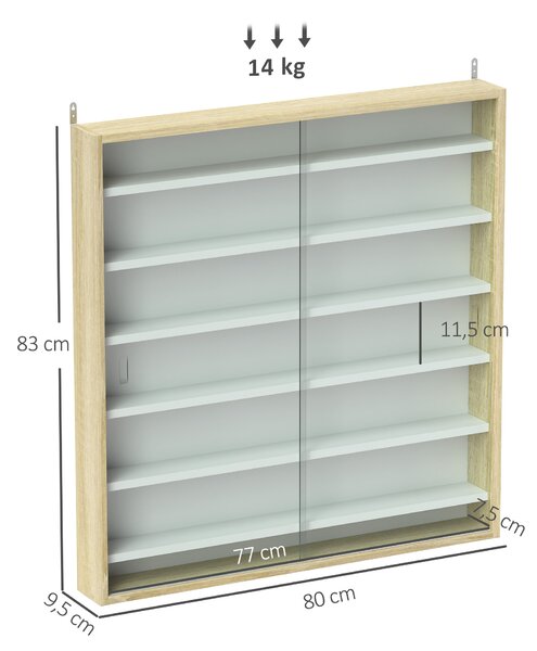 HOMCOM Bacheca Portaoggetti a 5 Ripiani Regolabili in Legno con Ante in Vetro, 80x9.5x83 cm, Bianco e Rovere | Aosom Italy