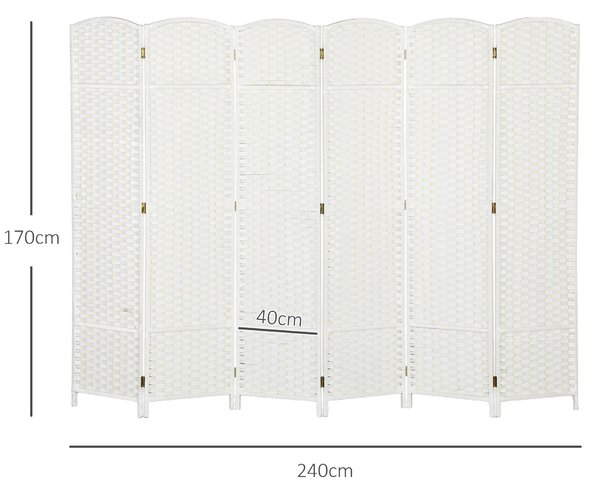 HOMCOM Paravento Divisorio da Interni Pieghevole a 6 Ante Intrecciato, 240x170 cm, Bianco | Aosom Italy