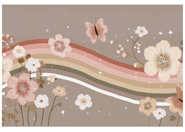 Carta da parati – Fiori pastello e strisce arcobaleno