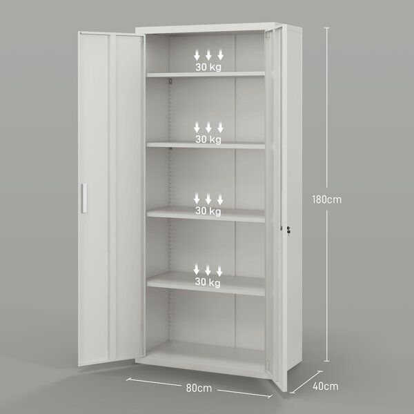HOMCOM Armadio da Ufficio a 5 Livelli con 4 Ripiani Regolabili, I piedini antiscivolo e in Acciaio,80x40x180 cm, Bianco | Aosom Italy