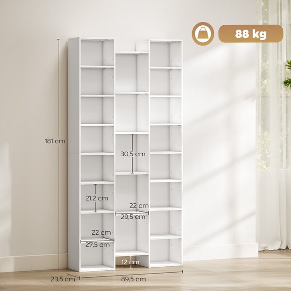 HOMCOM Libreria Moderna in Legno Alta 181 cm con 21 Scomparti e 10 Ripiani Regolabili, Bianco | Aosom Italy