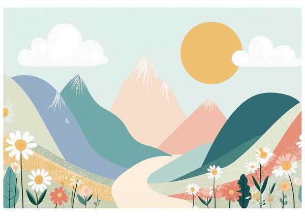 Carta da parati – Paesaggio pastello con fiori