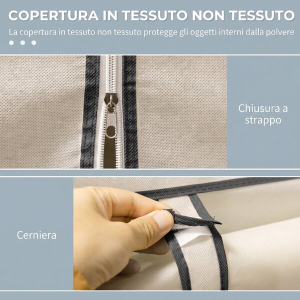HOMCOM Armadio Salvaspazio con Base Rialzata, 8 Ripiani e 2 Barre, in Tessuto non Tessuto e Acciaio, Crema | Aosom Italy