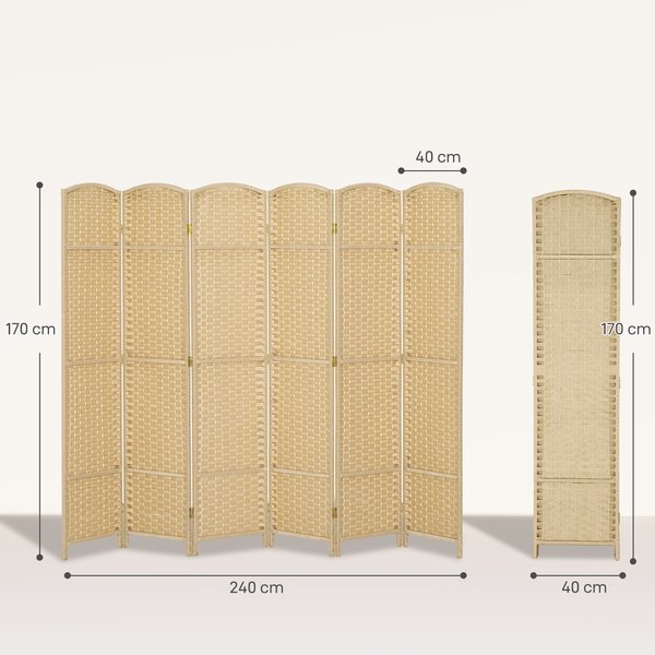 HOMCOM Paravento Divisorio da Interni Pieghevole a 6 Ante Intrecciato, 240x170 cm, Beige | Aosom Italy