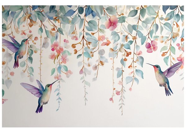 Carta da parati – Colibrì tra fiori pastello