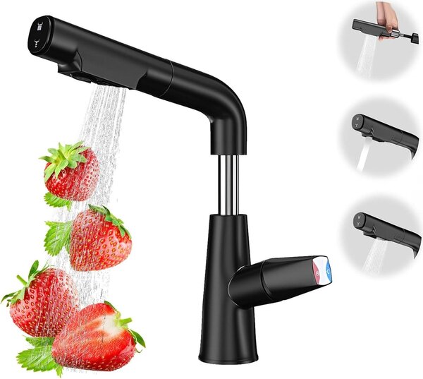 Rubinetto da cucina - ruotabile a 360° - nero - alta pressione