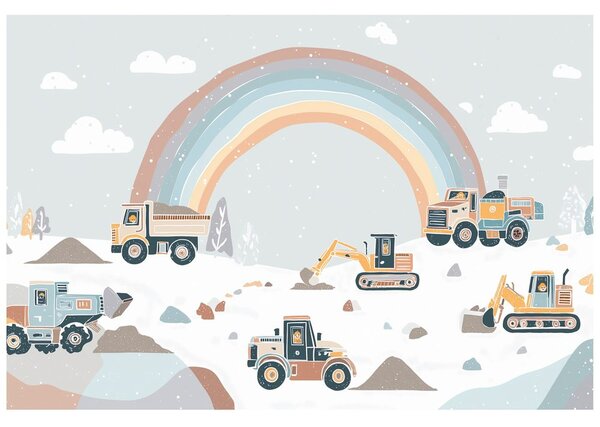 Carta da parati – Macchine e paesaggio arcobaleno