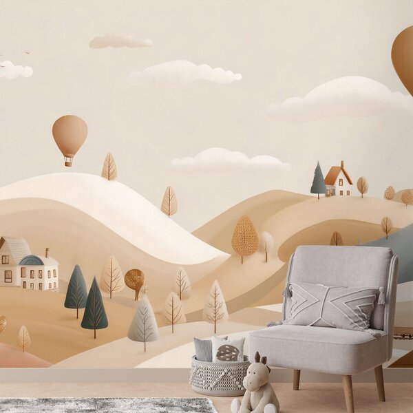 Carta da parati – Palloncini pastello sopra il paesaggio