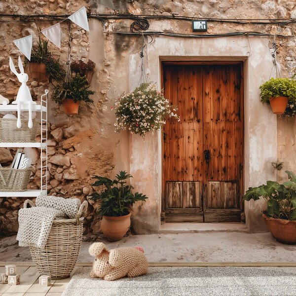 Carta da parati – Facciata rustica mediterranea con fiori