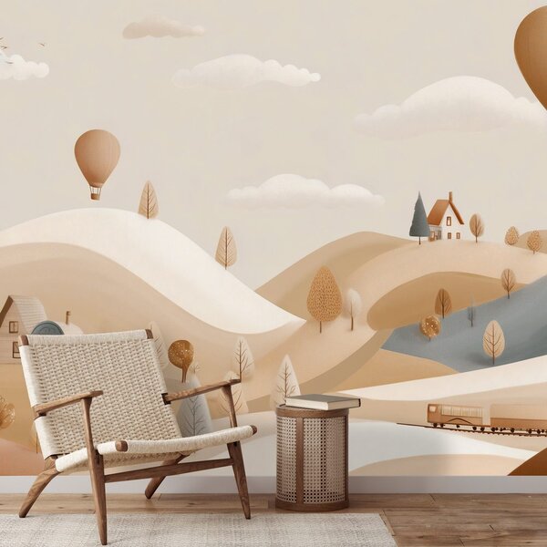 Carta da parati – Palloncini pastello sopra il paesaggio