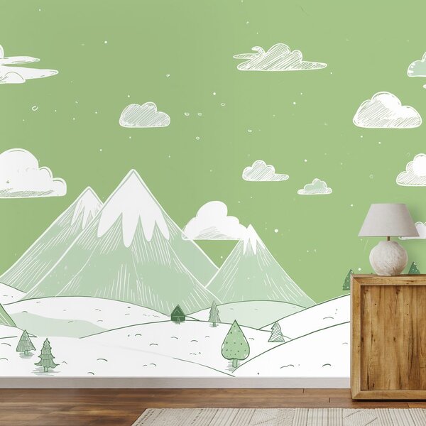 Carta da parati – Paesaggio invernale con montagne e alberi