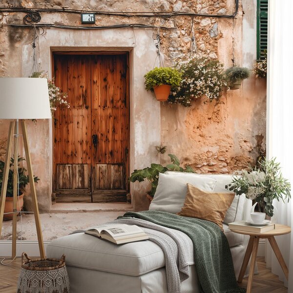Carta da parati – Facciata rustica mediterranea con fiori