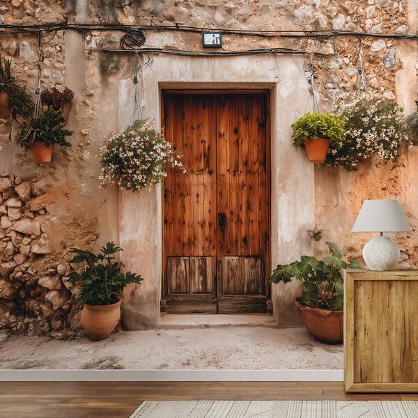Carta da parati – Facciata rustica mediterranea con fiori
