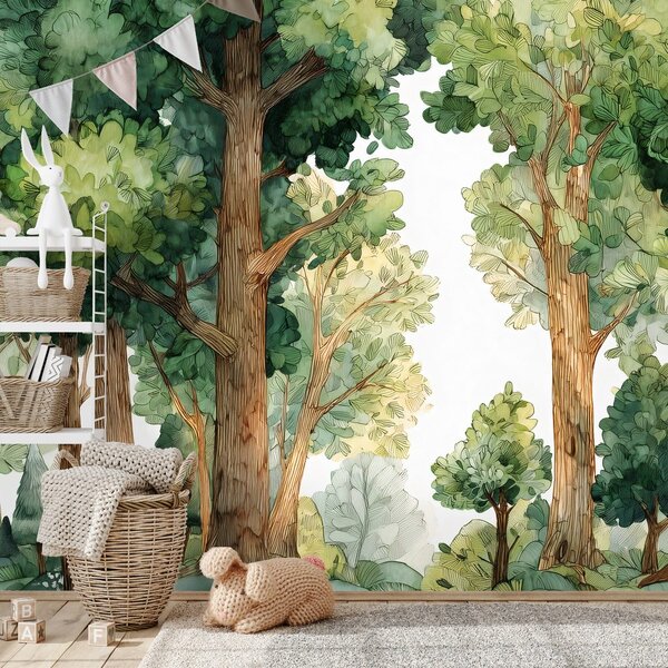 Carta da parati – Sogno verde di foresta ad acquerello