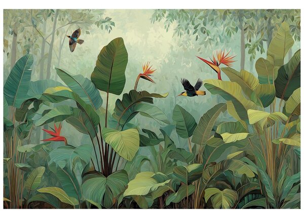 Carta da parati – Giungla tropicale con uccelli esotici