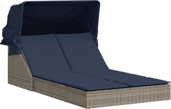 Lettino prendisole doppio con tettuccio e cuscini in Polyrattan Grigio