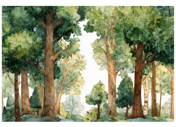 Carta da parati – Sogno verde di foresta ad acquerello