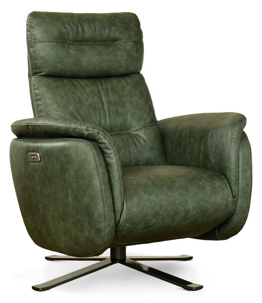 Poltrona Costanza Pelle Fiore Verde Inglese - Relax Elettrico 2 Motori - Girevole con Batteria