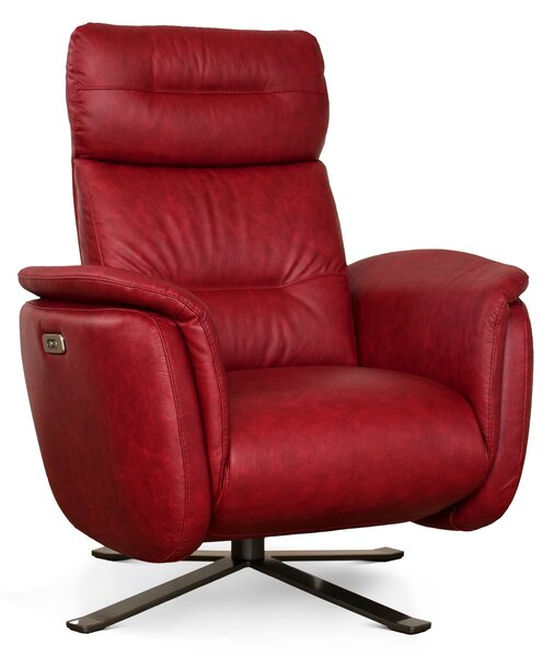 Poltrona Costanza Pelle Fiore Old Rosso Tocai - Relax Elettrico 2 Motori - Girevole con Batteria