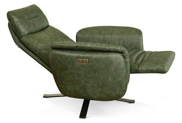 Poltrona Costanza Pelle Fiore Verde Inglese - Relax Elettrico 2 Motori - Girevole con Batteria