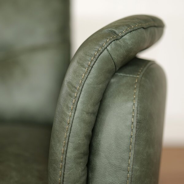 Poltrona Costanza Pelle Fiore Verde Inglese - Relax Elettrico 2 Motori - Girevole con Batteria