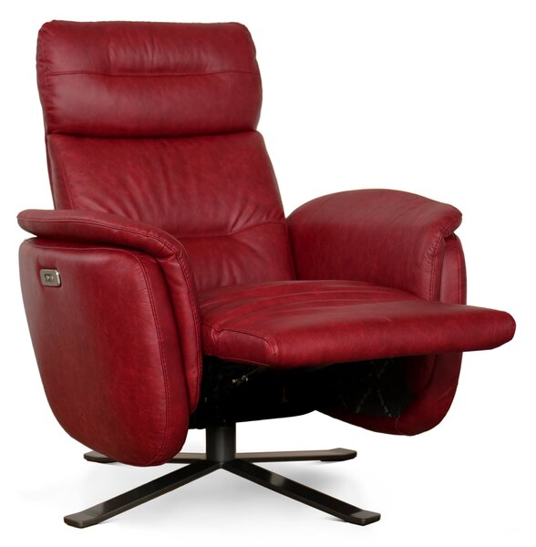 Poltrona Costanza Pelle Fiore Old Rosso Tocai - Relax Elettrico 2 Motori - Girevole con Batteria