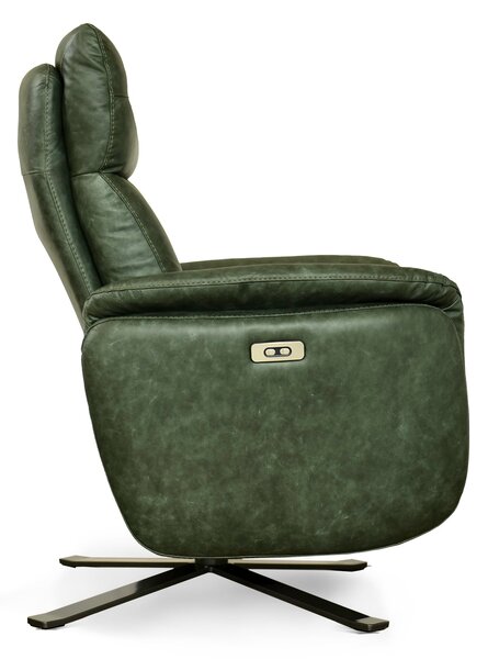 Poltrona Costanza Pelle Fiore Verde Inglese - Relax Elettrico 2 Motori - Girevole con Batteria