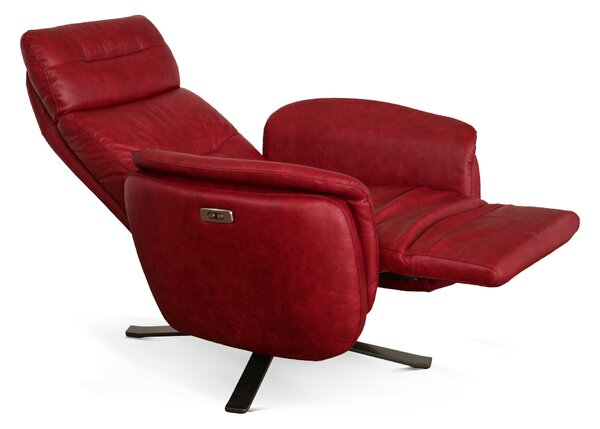 Poltrona Costanza Pelle Fiore Old Rosso Tocai - Relax Elettrico 2 Motori - Girevole con Batteria