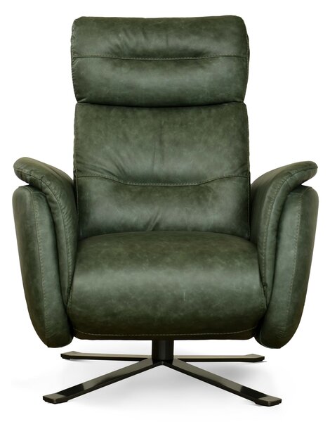 Poltrona Costanza Pelle Fiore Verde Inglese - Relax Elettrico 2 Motori - Girevole con Batteria