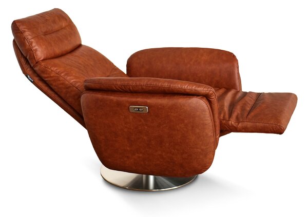 Poltrona Costanza Pelle Fiore Premium - Relax Elettrico 2 Motori - Girevole