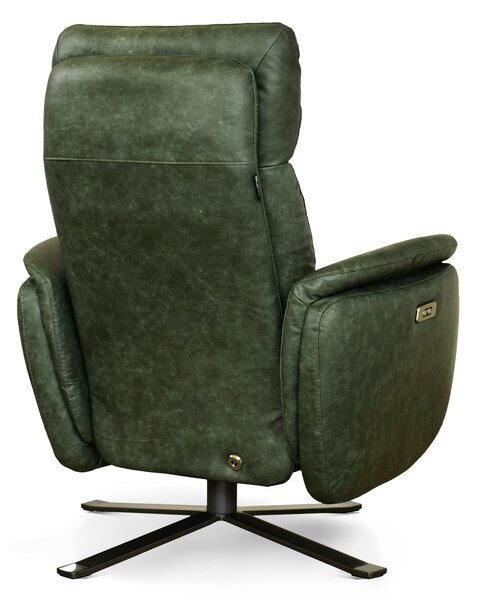 Poltrona Costanza Pelle Fiore Verde Inglese - Relax Elettrico 2 Motori - Girevole con Batteria