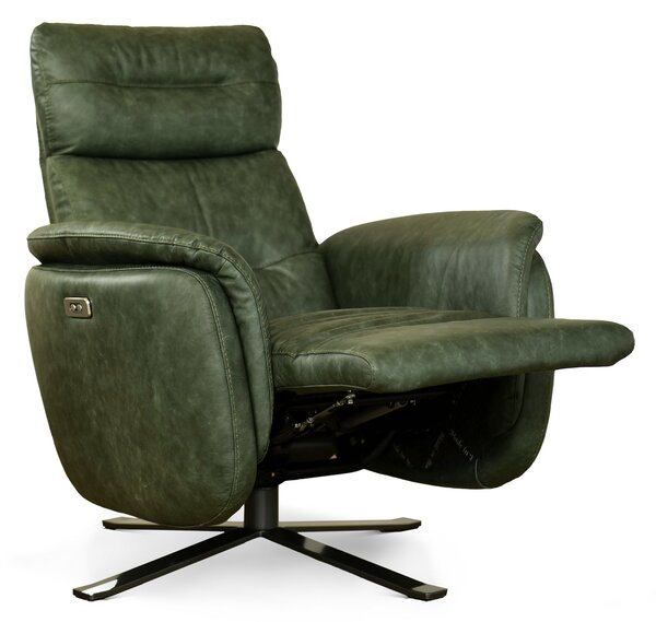 Poltrona Costanza Pelle Fiore Verde Inglese - Relax Elettrico 2 Motori - Girevole con Batteria