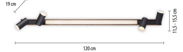 PURE Plafoniera soffitto Lines Spot, dimmerabile, Legno chiaro, Soggiorno / Sala da pranzo, Alluminio, Plafoniera