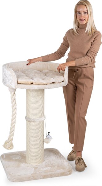HAPPYPET Premium Albero per gatti 'Balu' Stabile per gatti di grandi dimensioni - Albero per gatti, albero per arrampicarsi, per Maine Coon, Ragdoll, pali spessi 18 cm, 100 cm di altezza, Crema