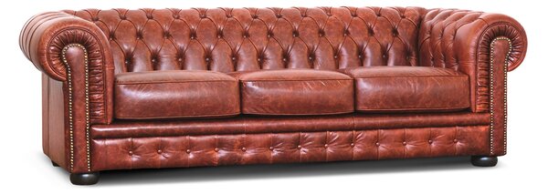 Divano Chesterfield pelle fiore color brandy old England con borchie anticate