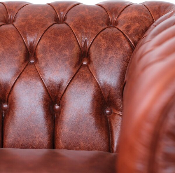 Divano Chesterfield pelle fiore color brandy old England con borchie anticate