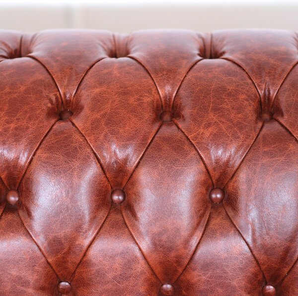 Divano Chesterfield pelle fiore color brandy old England con borchie anticate