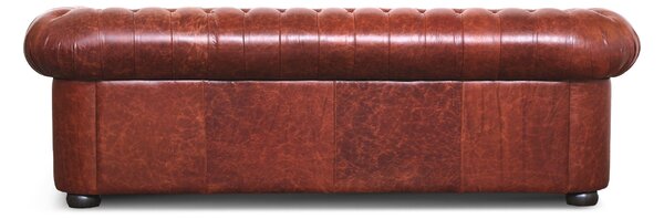 Divano Chesterfield pelle fiore color brandy old England con borchie anticate