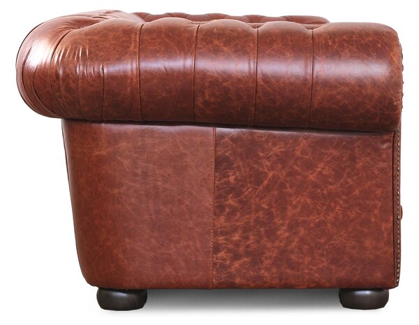 Divano Chesterfield pelle fiore color brandy old England con borchie anticate
