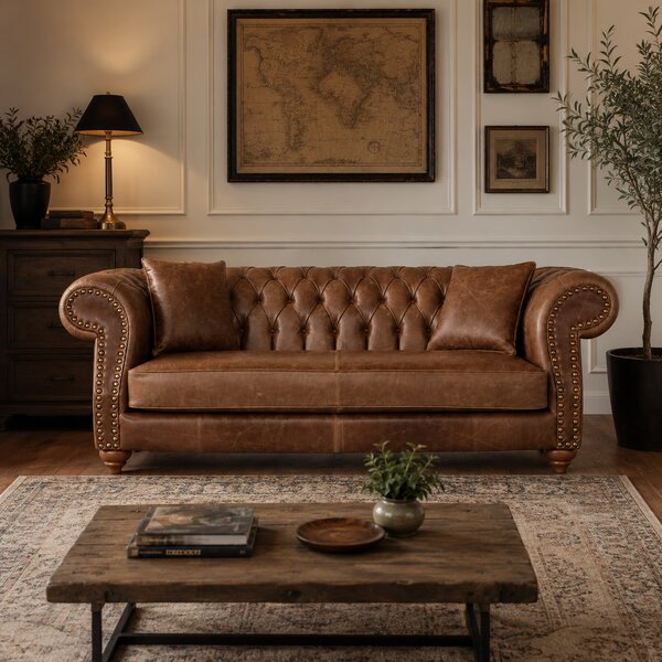 Divano Chesterfield Domus Pelle Primo Fiore Premium - Design Vintage